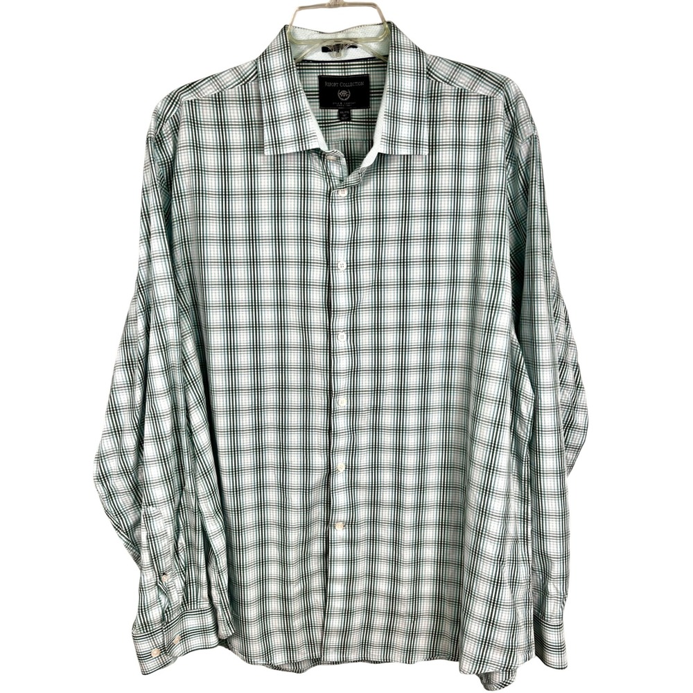 Report Collection Mens XXL Modern Fit Green Plaid Button Down Shirt 18 36/37